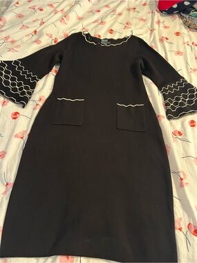Gabby Skye Black Midi Dress with White Scallop Trim